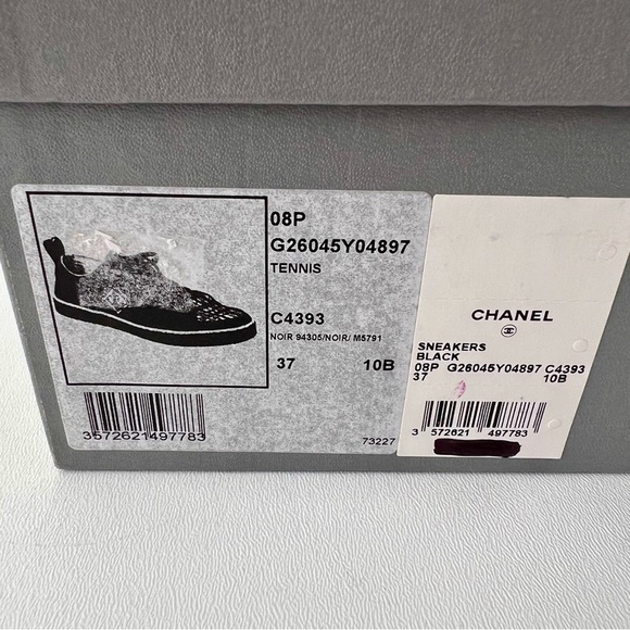 CHANEL | Black White Low Top Tennis Sneakers CC Logo Tweed Suede Vintage EU 37 - Picture 3 of 15